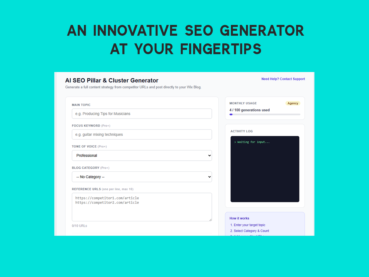 SEO Pillar & Cluster Engine dashboard
